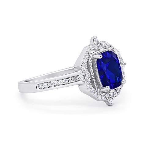 Halo Cut Wedding Ring Simulated Blue Sapphire CZ 925 Sterling Silver