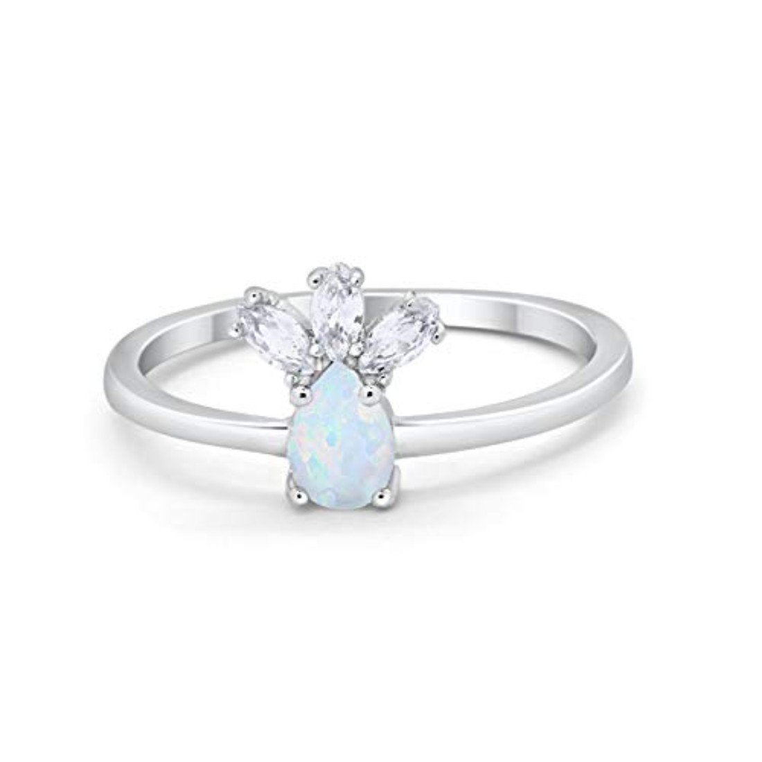 Fashion Teardrop Ring Marquise Lab Created White Opal 925 Sterling Silver