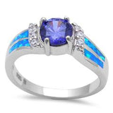 Halo Lab Blue Opal Simulated Tanzanite Cubic Zirconia Engagement Ring 925 Sterling Silver