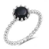 Solitaire Fashion Bead Ball Ring Simulated Black Onyx 925 Sterling Silver