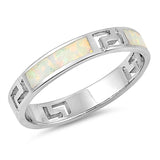 Greek Key Band Ring Lab Created White Opal 925 Sterling Silver