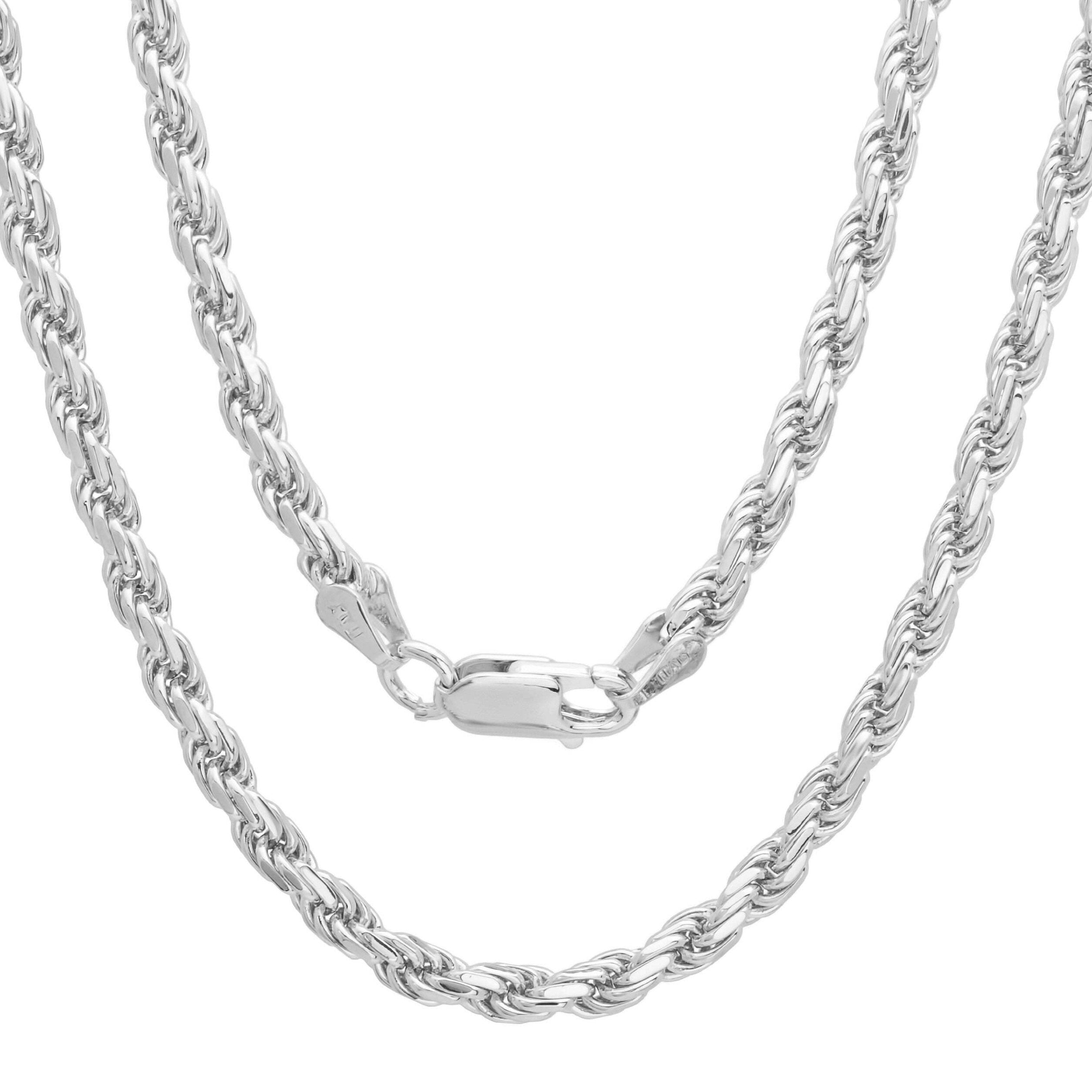 1.6MM 035 Rhodium Plated Rope Chain .925 Sterling Silver Length 7"-24" Inches