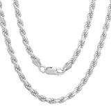 5MM 100 Rhodium Plated Rope Chain .925 Sterling Silver Length 8"-28" Inches