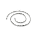 5MM 100 Rhodium Plated Rope Chain .925 Sterling Silver Length 8"-28" Inches