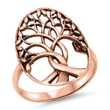 Tree of Life Simple Plain Ring Rose Gold Tone Solid 925 Sterling Silver
