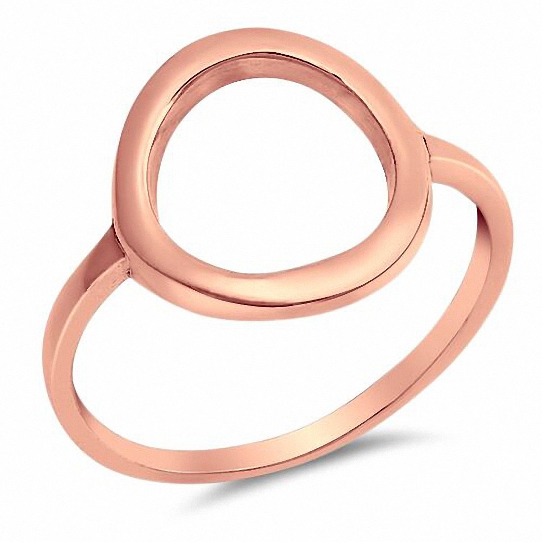 Circle O Simple Plain Open Ring Band Rose Tone 925 Sterling Silver