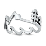 Mountains Tree and Waves Band Ring 925 Sterling Silver