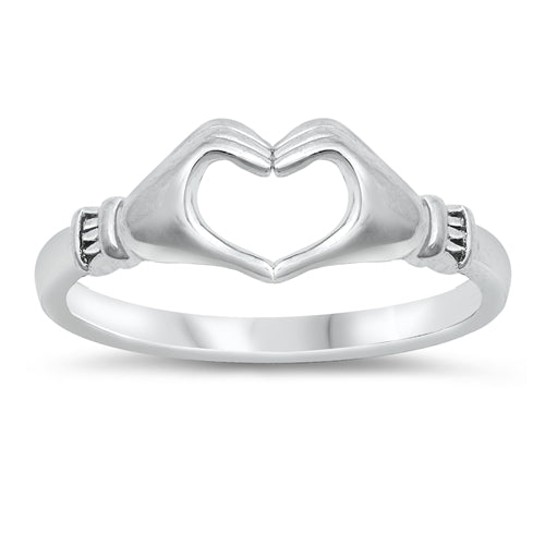 Open Hands Heart Ring Band 925 Sterling Silver