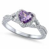 Halo Infinity Shank Heart Ring Round Simulated Amethyst CZ 925 Sterling Silver