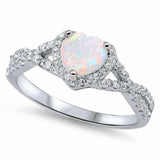 Halo Infinity Shank Heart Ring Lab Created White Opal Round 925 Sterling Silver