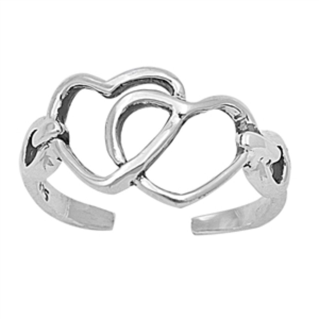 Silver Toe Ring Heart Band Adjustable 925 Sterling Silver (8mm)