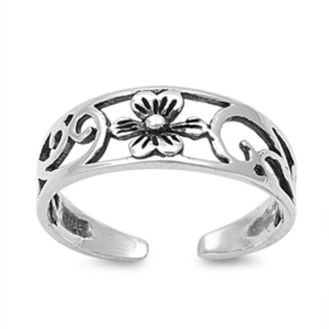 Beautiful Flower Toe Ring Adjustable Band For Women 925 Sterling Silve