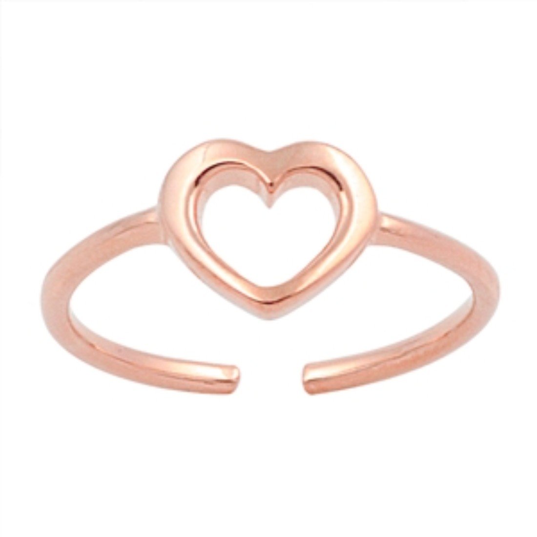 Rose Tone, Silver Heart Toe Ring Adjustable Band 925 Sterling Silver (6mm)