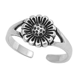 Flower Silver Toe Ring Adjustable Band 925 Sterling Silver (7mm)