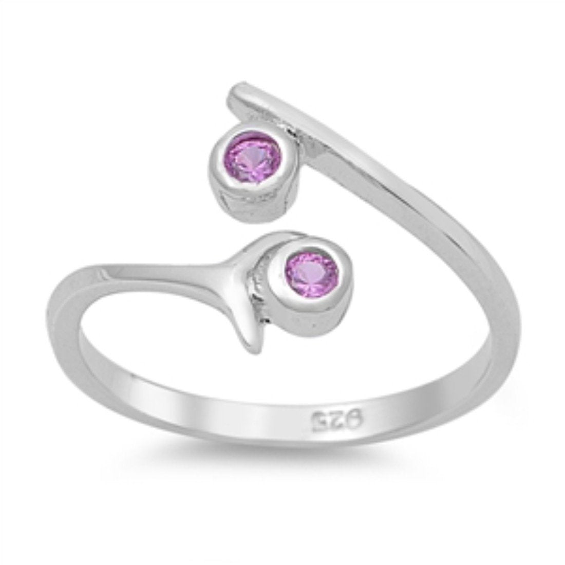 Silver Toe Ring Simulated Rose Pink CZ Band 925 Sterling Silver (10mm)