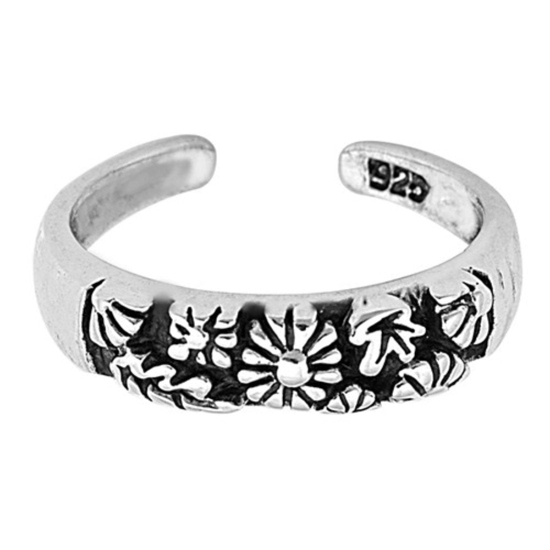 Flowers Toe Ring Adjustable Band Fashion Jewelry 925 Sterling Silver (4mm)