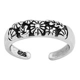 Flowers Toe Ring Adjustable Band Fashion Jewelry 925 Sterling Silver (4mm)