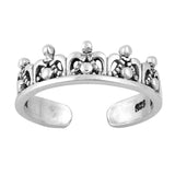 Crown Toe Ring Band Adjustable 925 Sterling Silver (5mm)