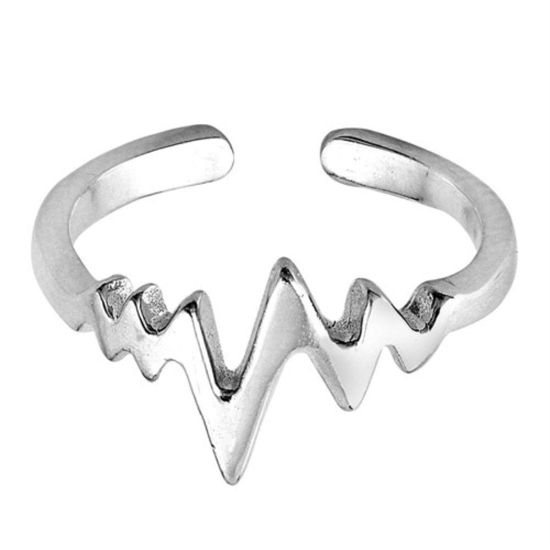Heartbeat Silver Toe Ring Adjustable Band 925 Sterling Silver (8mm)
