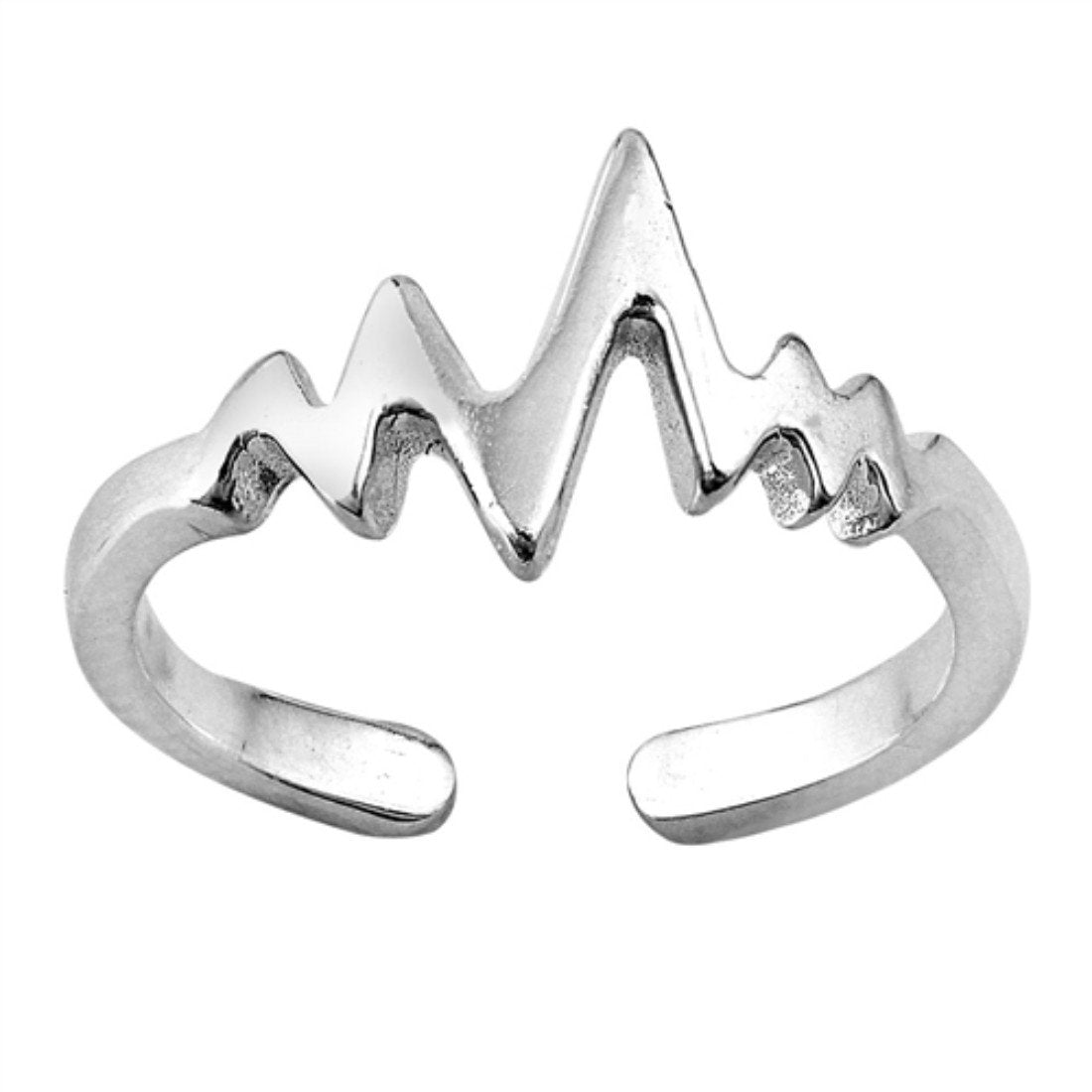 Heartbeat Silver Toe Ring Adjustable Band 925 Sterling Silver (8mm)