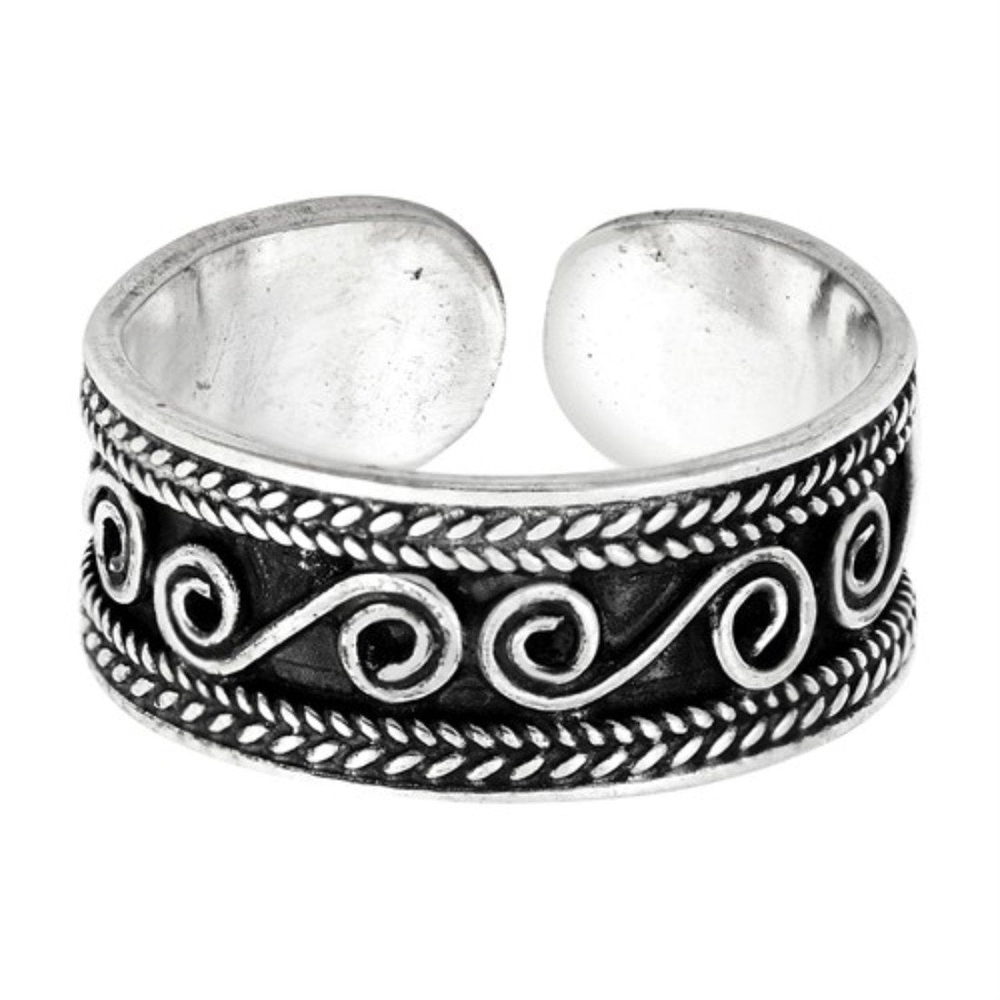 Silver Toe Ring Bali Design Adjustable Band 925 Sterling Silver (6mm)