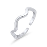 Adjustable Wavy Shape Toe Ring Band 925 Sterling Silver (3mm)