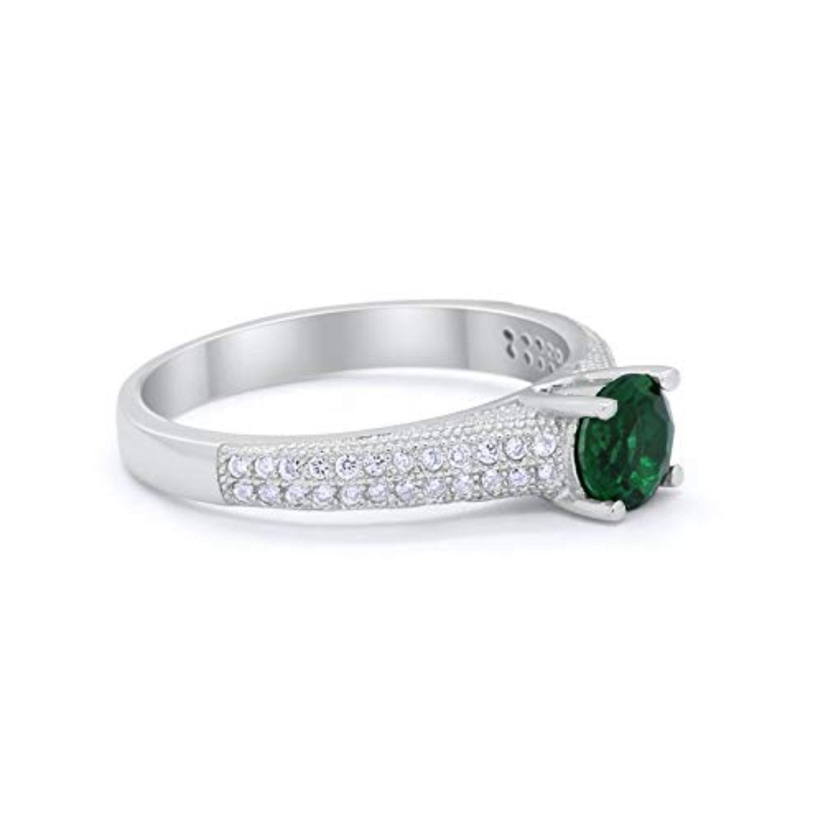 Vintage Style Engagement Ring Round Simulated Green Emerald Cubic Zirconia 925 Sterling Silver