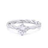 Solitaire Twisted Shank Ring Round Simulated Cubic Zirconia 925 Sterling Silver