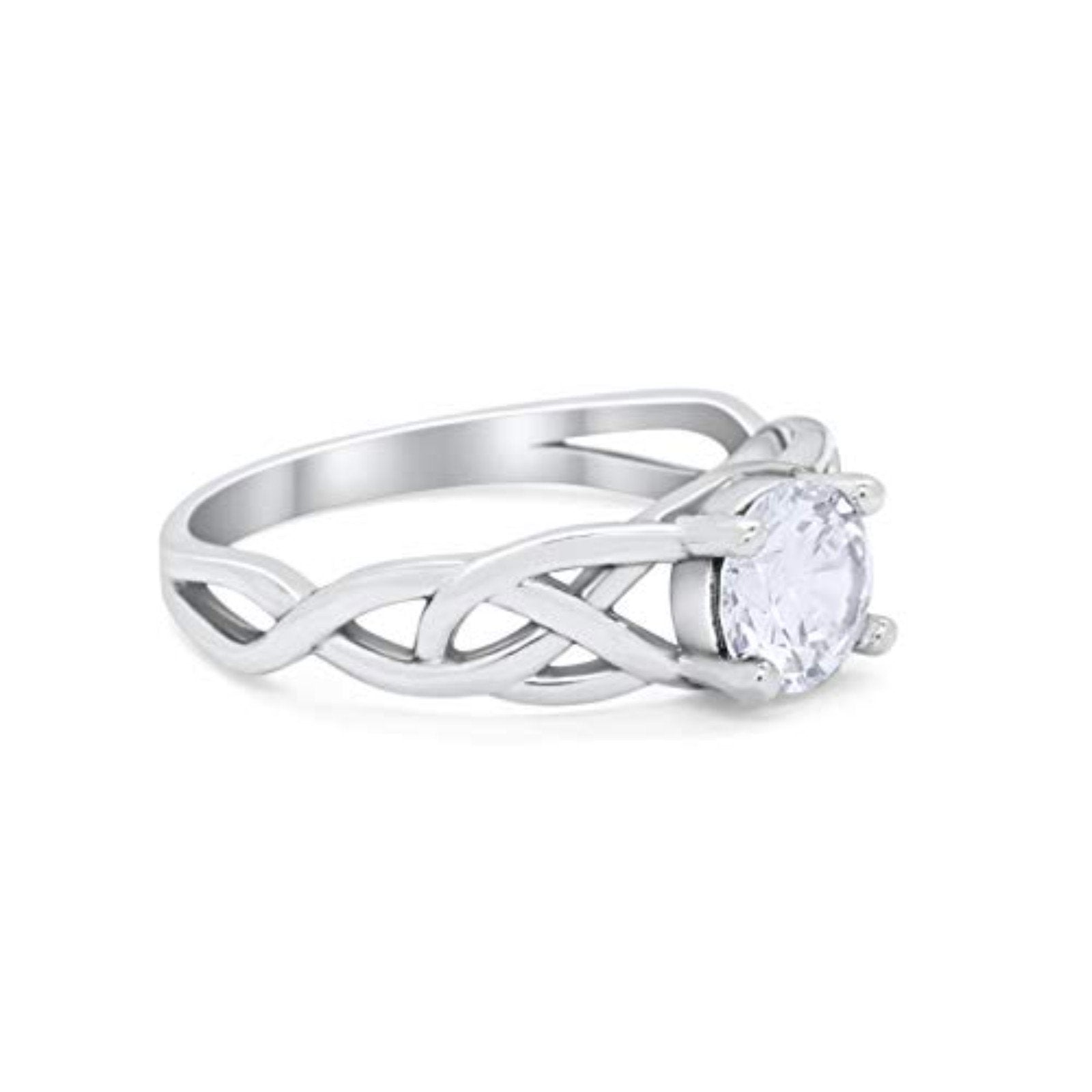 Solitaire Celtic Engagement Ring Round Simulated Cubic Zirconia 925 Sterling Silver