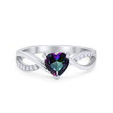 Infinity Shank Heart Promise Ring Simulated Rainbow Cubic Zirconia 925 Sterling Silver