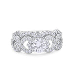 Bridal Heart Set Wedding Ring Round Simulated Cubic Zirconia 925 Sterling Silver
