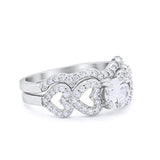 Bridal Heart Set Wedding Ring Round Simulated Cubic Zirconia 925 Sterling Silver