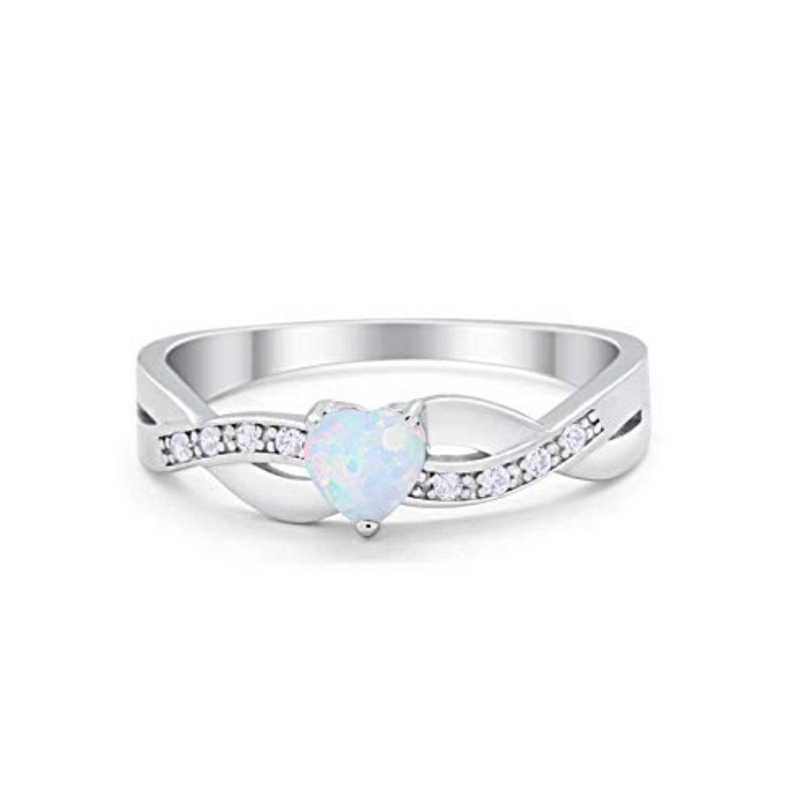 Accent Heart Shape Wedding Ring Lab Created White Opal 925 Sterling Silver