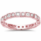 Bezel Set Full Eternity Ring Rose Tone, Simulated CZ 925 Sterling Silver