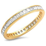 Baguette Eternity Rings Wedding Ring Yellow Tone, Simulated CZ 925 Sterling Silver