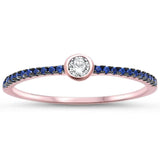 Rose Gold Plated Ring Bezel Simulated Blue Sapphire CZ 925 Sterling Silver