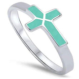 Sideways Cross CZ Ring Simulated Turquoise 925 Sterling Silver