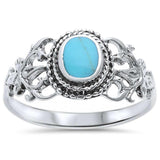 Accent Fashion CZ Ring Oval Simulated Turquoise 925 Sterling Silver