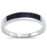 Design Band CZ Ring Simulated Black Onyx 925 Sterling Silver