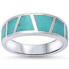 Inlay Wedding Band Ring Simulated Green Turquoise 925 Sterling Silver
