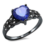 Accent Heart Promise Ring Black Tone Simulated Blue Tanzanite CZ 925 Sterling Silver