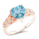 Heart Promise Ring Rose Tone Simulated Aquamarine CZ 925 Sterling Silver