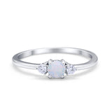Three Stone Engagement Ring Round Lab Created White Opal 925 Sterling Silver