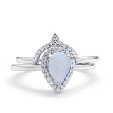 Two Piece Teardrop Engagement Ring Lab Created White Opal 925 Sterling Silver