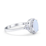 Halo Art Deco Oval Engagement Ring Lab Created White Opal 925 Sterling Silver