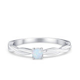 Petite Dainty Wedding Ring Round Lab Created White Opal 925 Sterling Silver