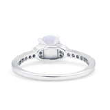 Art Deco Wedding Bridal Ring Round Lab Created White Opal 925 Sterling Silver