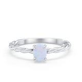 Solitaire Twisted Oval Wedding Ring Lab Created White Opal 925 Sterling Silver