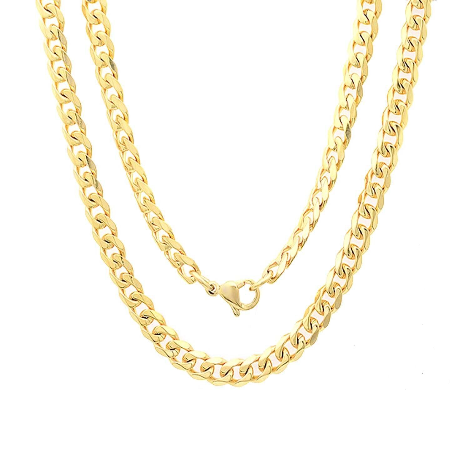 4MM 100 Yellow Gold Curb Chain .925 Sterling Silver 22"-28"