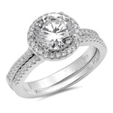 Halo Two Piece Wedding Engagement Ring Round Simulated Cubic Zirconia 925 Sterling Silver